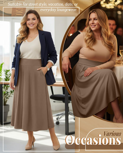 Plus Size Maxi Skirt for Curvy Women Pockets 2026 Ankle Length High Waisted Pleated Flowy a Line Summer Long Skirt