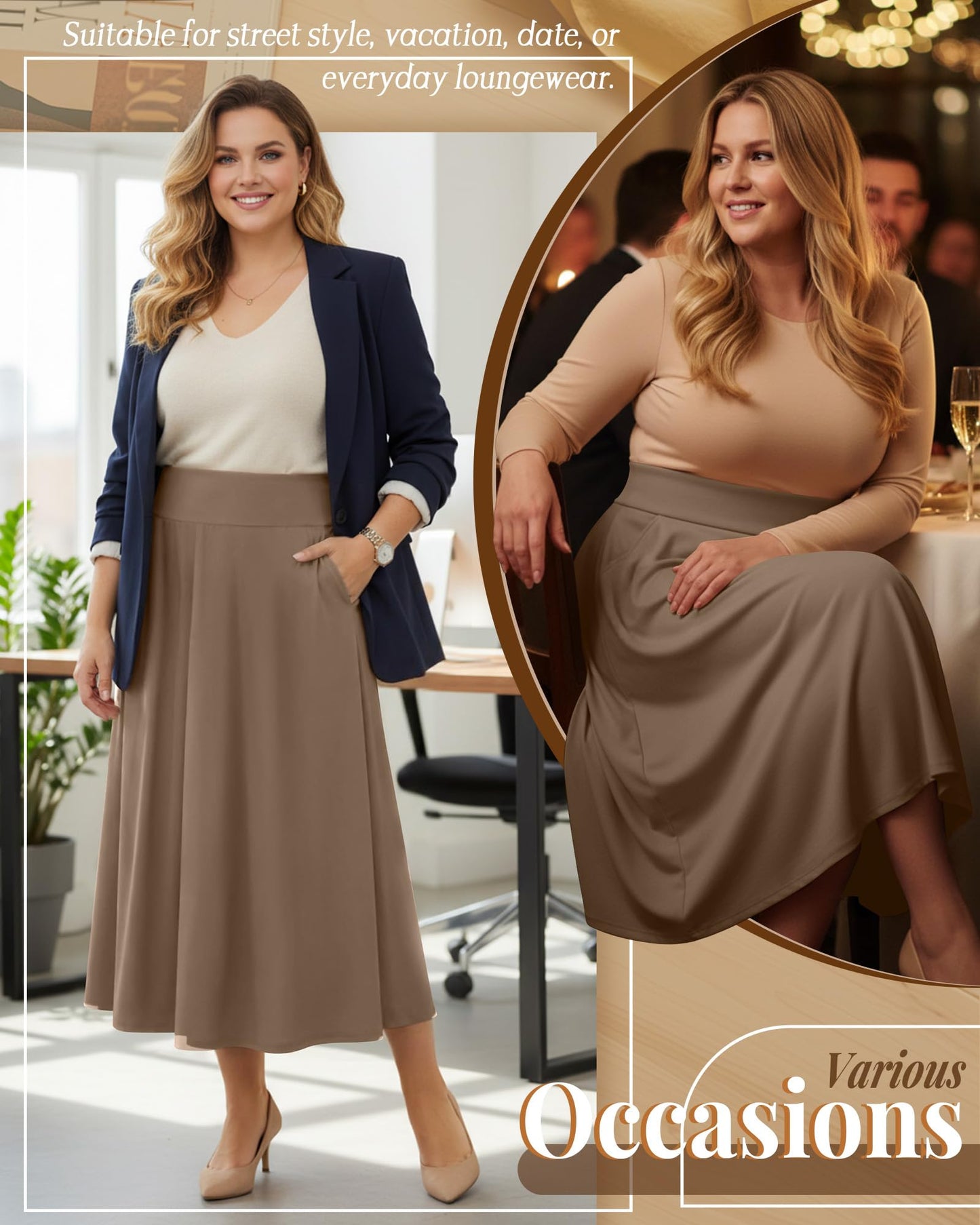 Plus Size Maxi Skirt for Curvy Women Pockets 2026 Ankle Length High Waisted Pleated Flowy a Line Summer Long Skirt