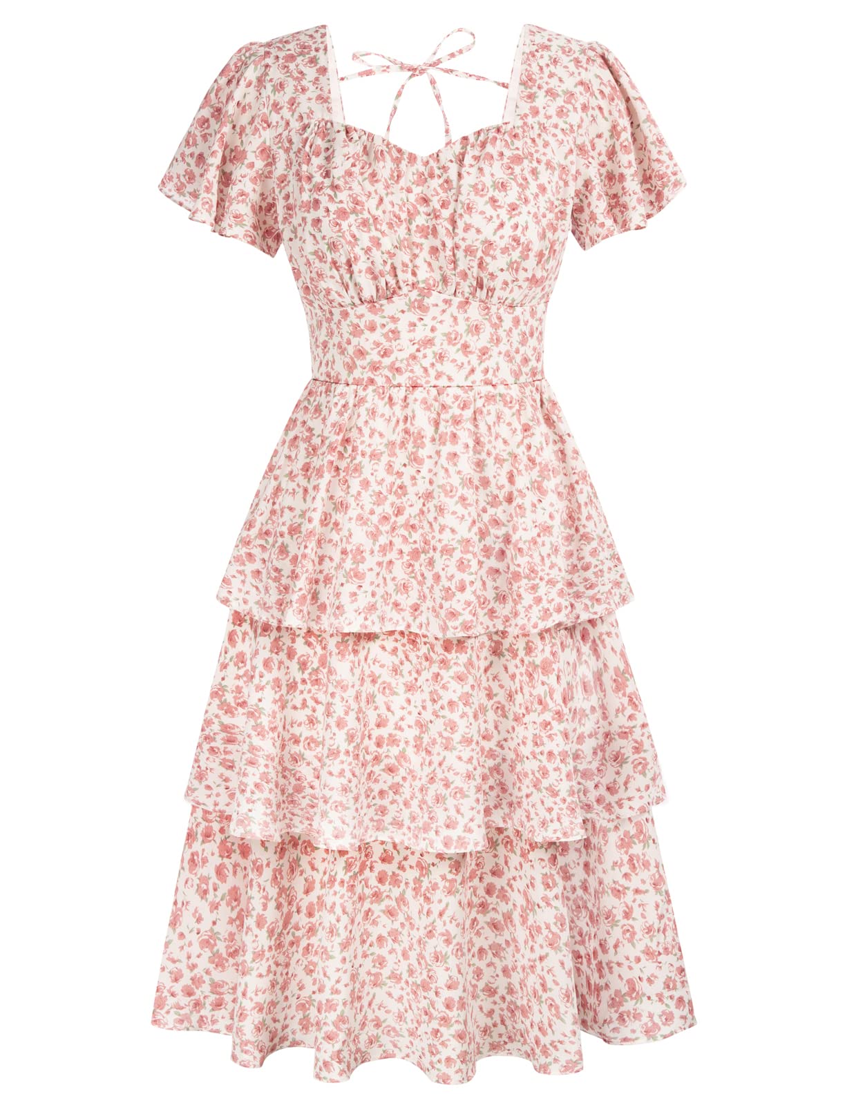 Belle Poque Women's Vintage Square Neck Dress 2026 Summer Short Sleeve Layered Tiered Ruffle A-line Swing Midi Dress