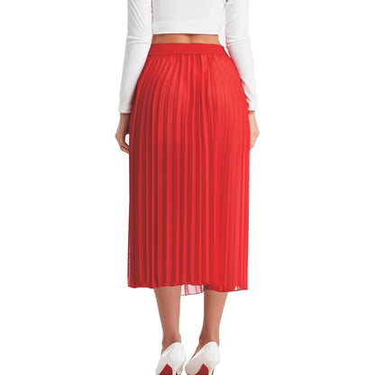 Womens Chiffon High Waist Skirt Pleated A-Line Swing Elastic Shirring Midi Length