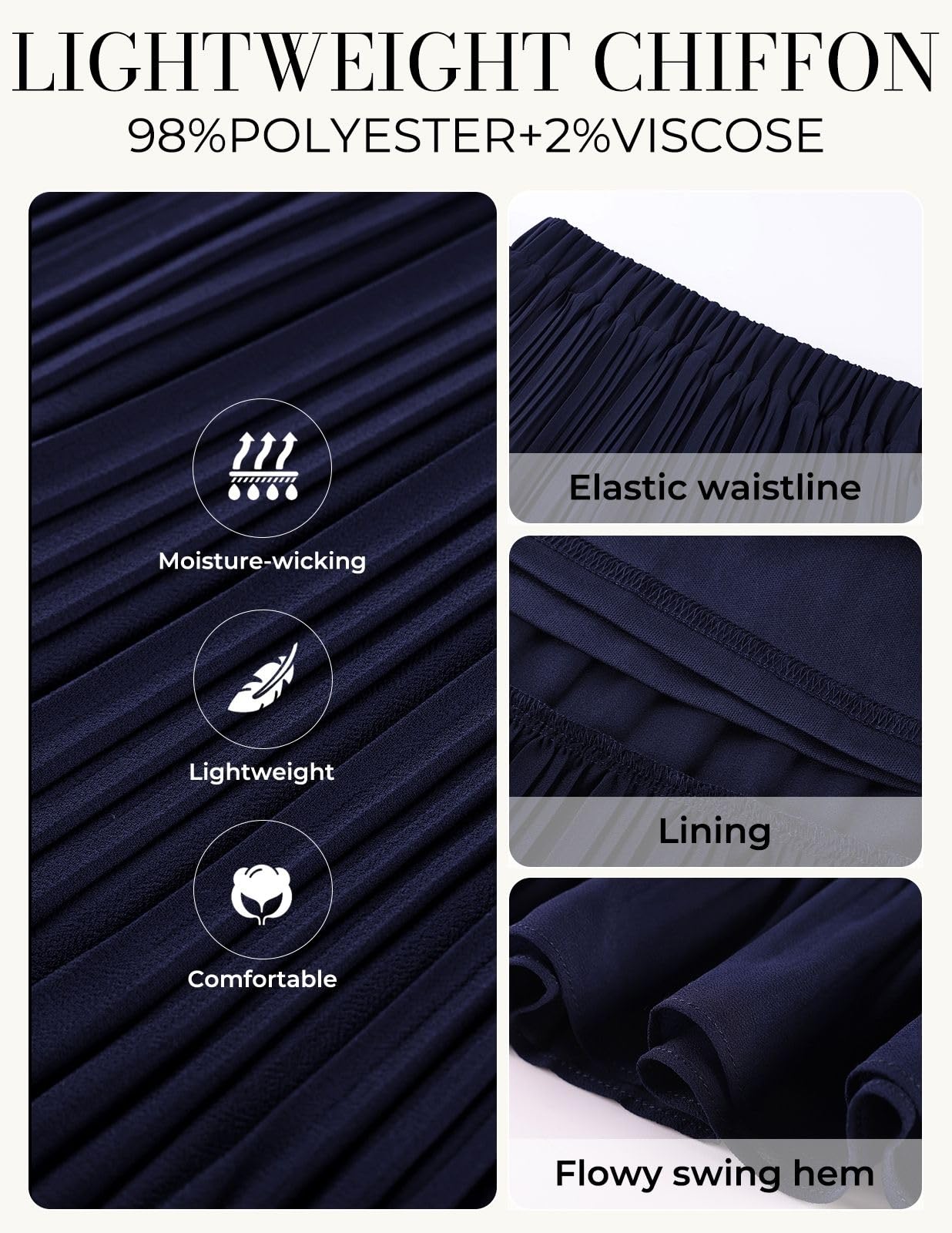 Kate Kasin 2026 Women's Chiffon Maxi Skirt, High Waist Pleated Skirts, Summer Flowy Long Skirts with Underskirt