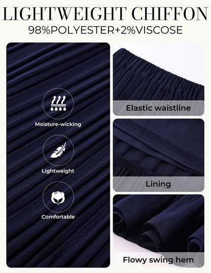 Kate Kasin 2026 Women's Chiffon Maxi Skirt, High Waist Pleated Skirts, Summer Flowy Long Skirts with Underskirt