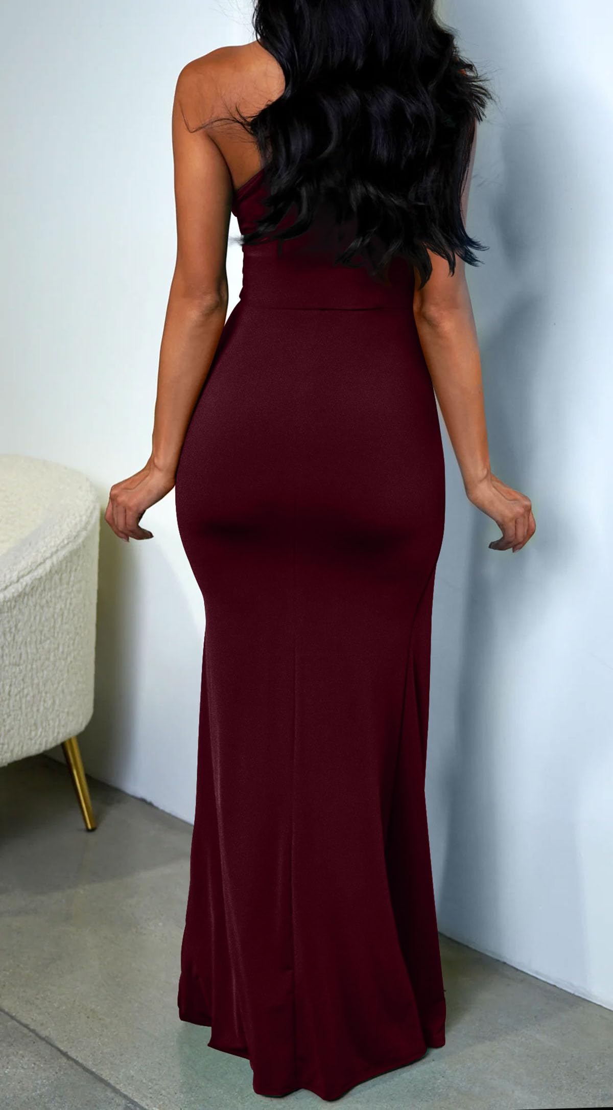 Memoriesea Women's Elegant Sleeveless One Shoulder Bodycon Evening Cocktail Maxi Dress