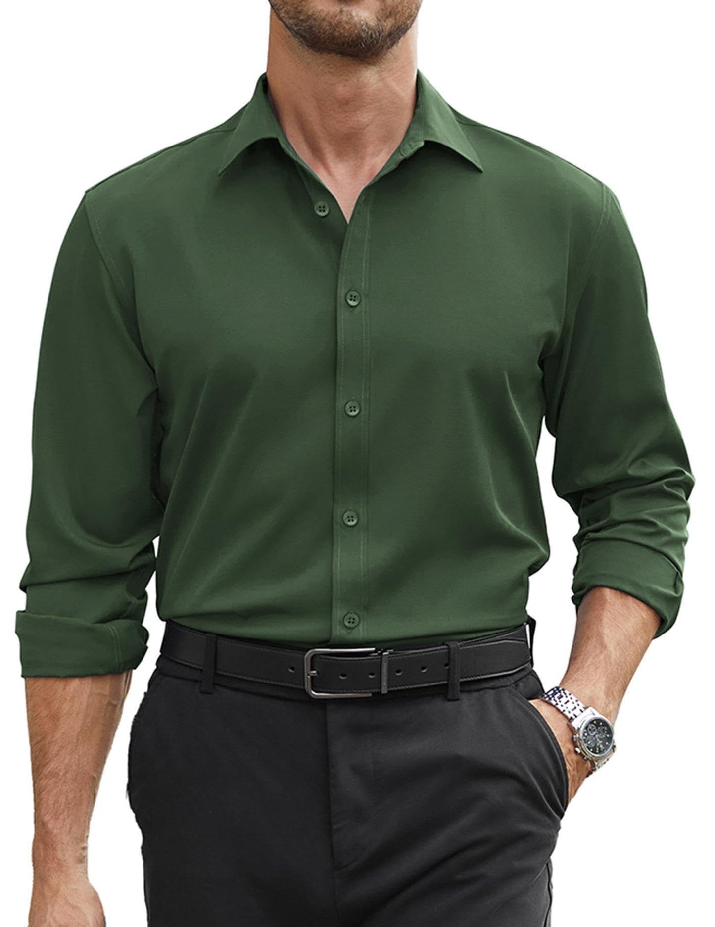 COOFANDY Mens Stretch Dress Shirts Long Sleeve Button Down Shirt Regular Fit Formal Business Wedding Shirts