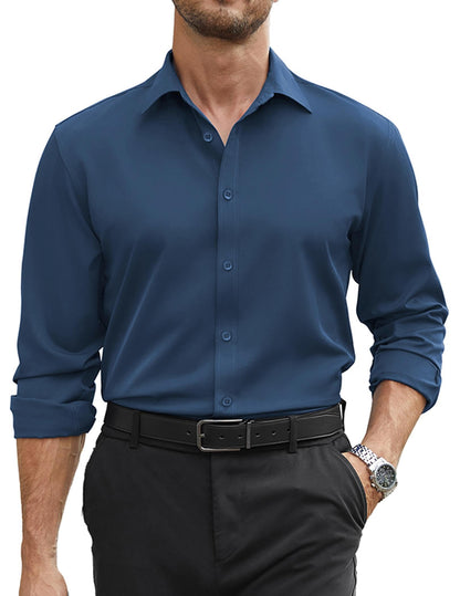 COOFANDY Mens Stretch Dress Shirts Long Sleeve Button Down Shirt Regular Fit Formal Business Wedding Shirts