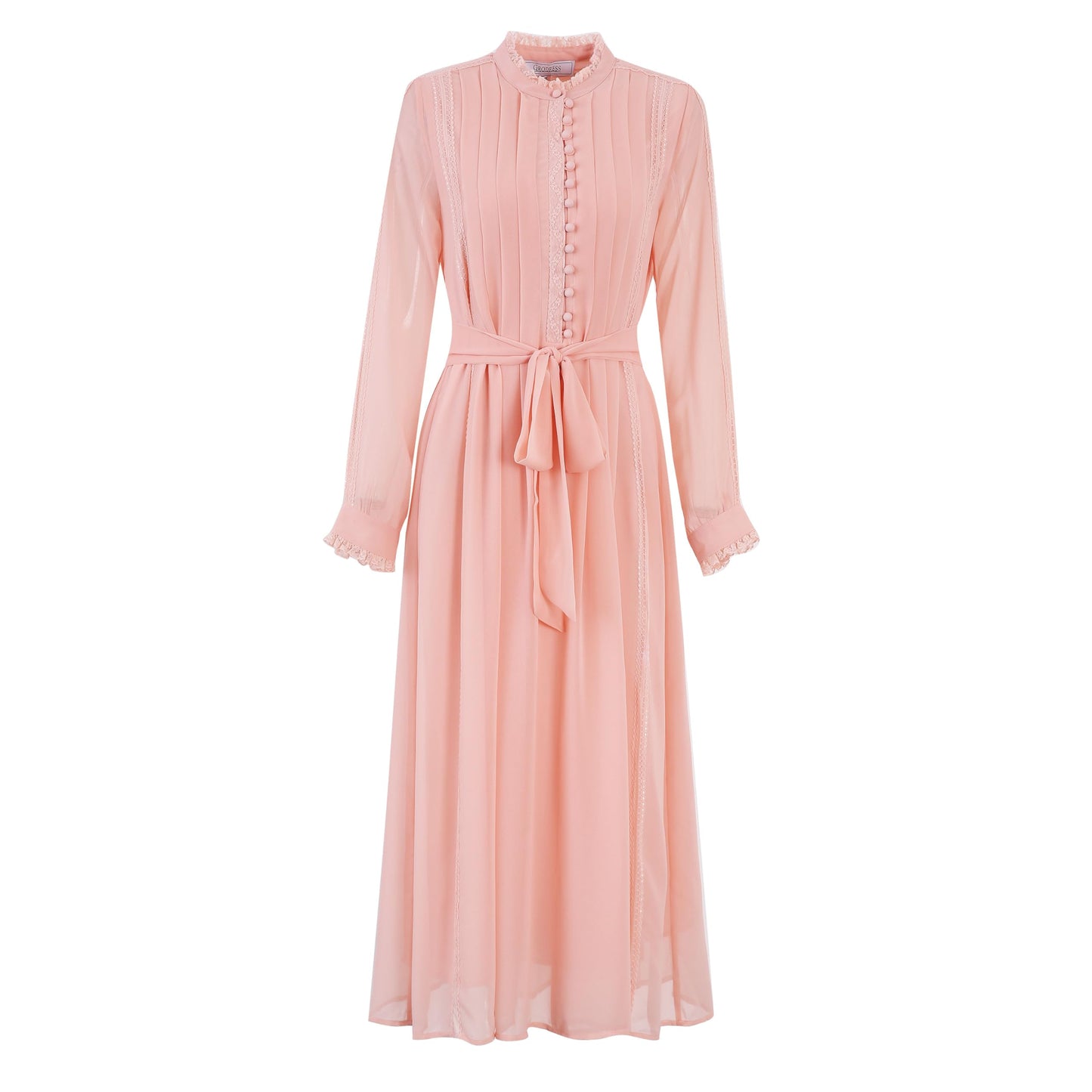 Women's 2026 Spring Fall Midi Dress with Belt Casual Long Sleeve Lace V Neck Pleated A Line Flowy Dresses for Work or Daily