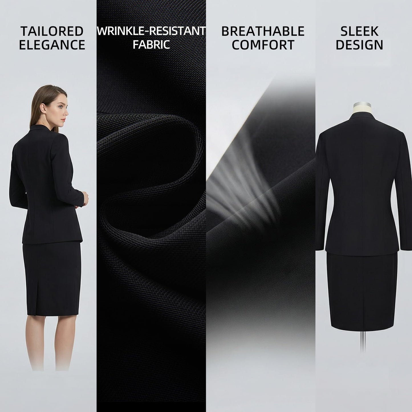 Women's 2 Piece Business Suit Skirt Set Collarless Blazer Jacket & Pencil Skirt Office Work Professional Outfits