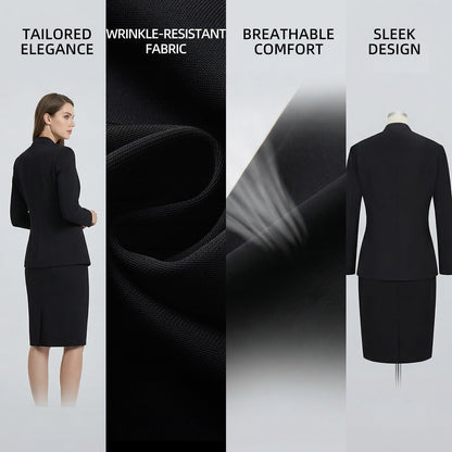 Women's 2 Piece Business Suit Skirt Set Collarless Blazer Jacket & Pencil Skirt Office Work Professional Outfits
