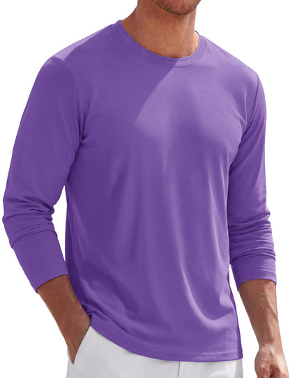 TACVASEN Long Sleeve Shirts for Men Cotton Soft Crew-Neck Moisture Wicking Mens Undershirt Comfort Solid Basic T Shirt