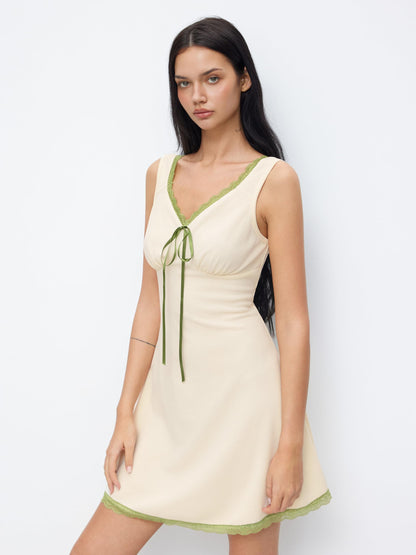 CIDER Women's Floral Mini Dress Fruit Sleeveless V Neck Lace Trim Sun Dress A Line Cute Summer Dresses Beach Vacation Outfits