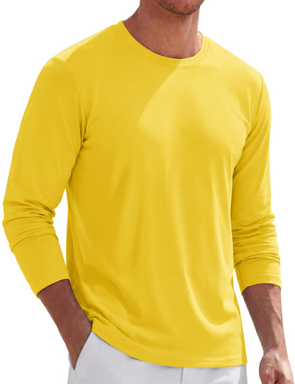 TACVASEN Long Sleeve Shirts for Men Cotton Soft Crew-Neck Moisture Wicking Mens Undershirt Comfort Solid Basic T Shirt