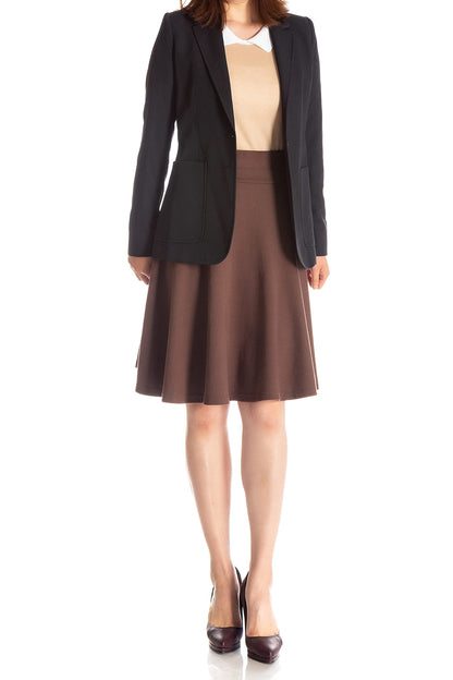 Dani's Choice High-Waisted Cotton Blend Skirt with Pockets - Knee Length A-line Flare for Business and Casual Wear