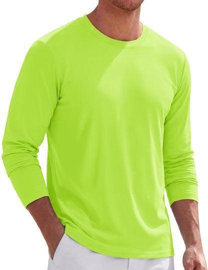 TACVASEN Long Sleeve Shirts for Men Cotton Soft Crew-Neck Moisture Wicking Mens Undershirt Comfort Solid Basic T Shirt