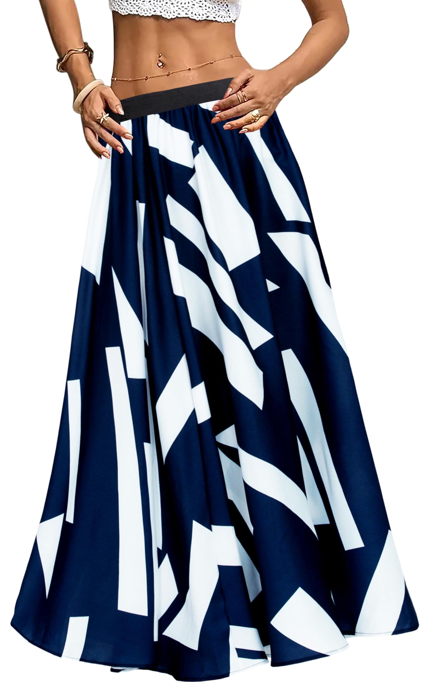 Women's Chiffon Stripe Maxi Skirt High Waist Mopping Floor Skirts