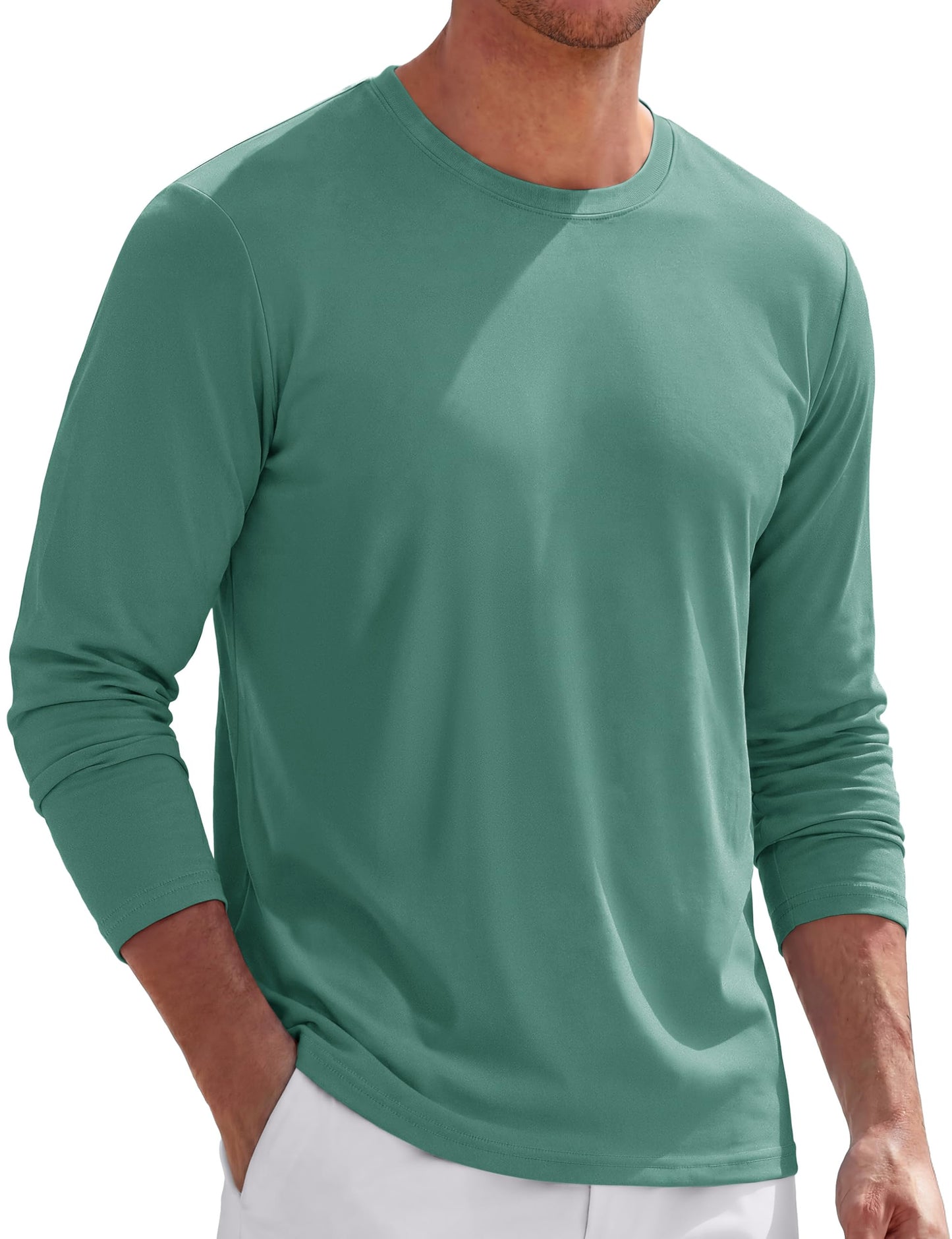 TACVASEN Long Sleeve Shirts for Men Cotton Soft Crew-Neck Moisture Wicking Mens Undershirt Comfort Solid Basic T Shirt