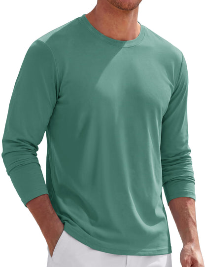 TACVASEN Long Sleeve Shirts for Men Cotton Soft Crew-Neck Moisture Wicking Mens Undershirt Comfort Solid Basic T Shirt