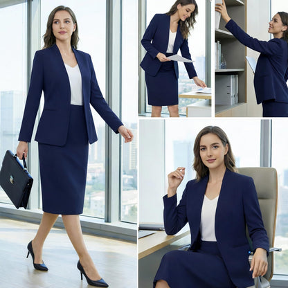 Women's 2 Piece Business Suit Skirt Set Collarless Blazer Jacket & Pencil Skirt Office Work Professional Outfits