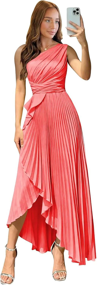 Satin One Shoulder Wedding Guest Dresses Long Asymmetrical Formal Prom Party Evening Gowns High Low 2026