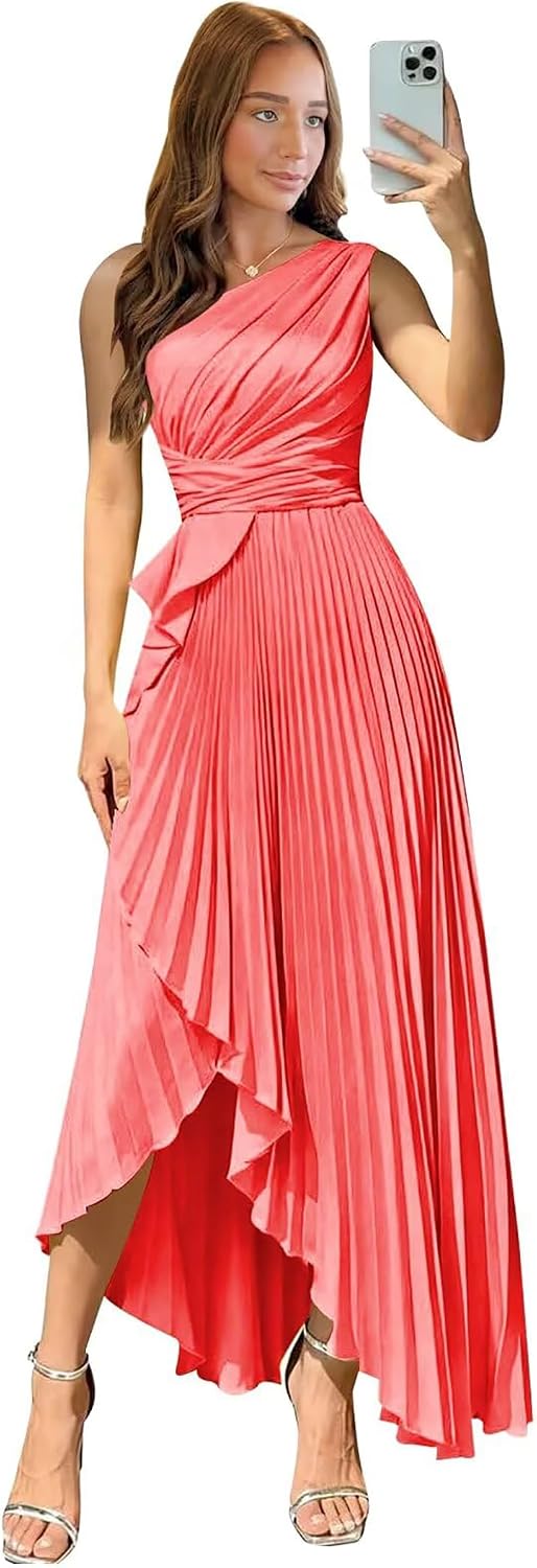 Satin One Shoulder Wedding Guest Dresses Long Asymmetrical Formal Prom Party Evening Gowns High Low 2026