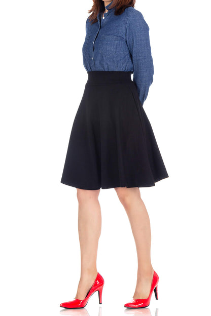 Dani's Choice High-Waisted Cotton Blend Skirt with Pockets - Knee Length A-line Flare for Business and Casual Wear