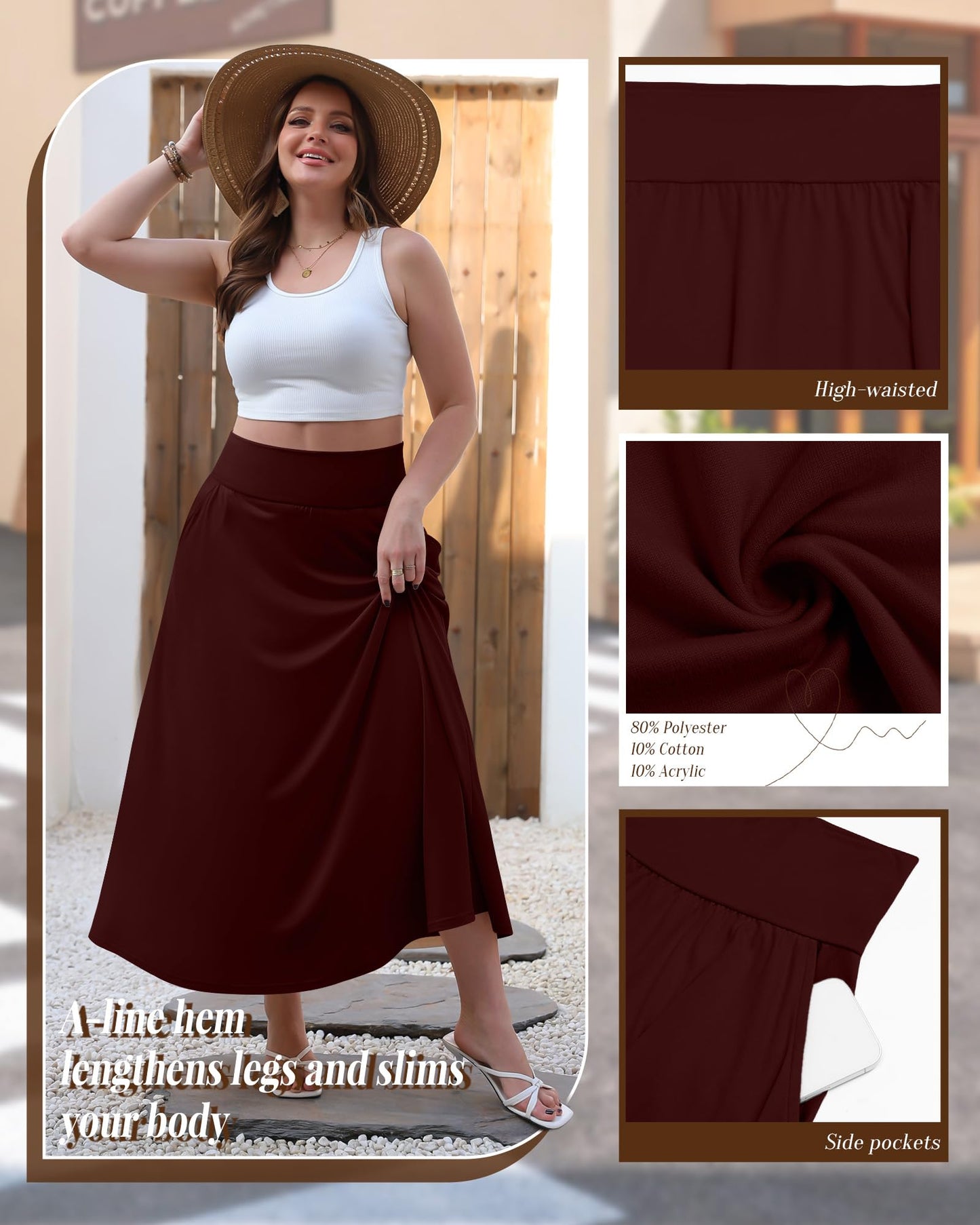 Plus Size Maxi Skirt for Curvy Women Pockets 2026 Ankle Length High Waisted Pleated Flowy a Line Summer Long Skirt