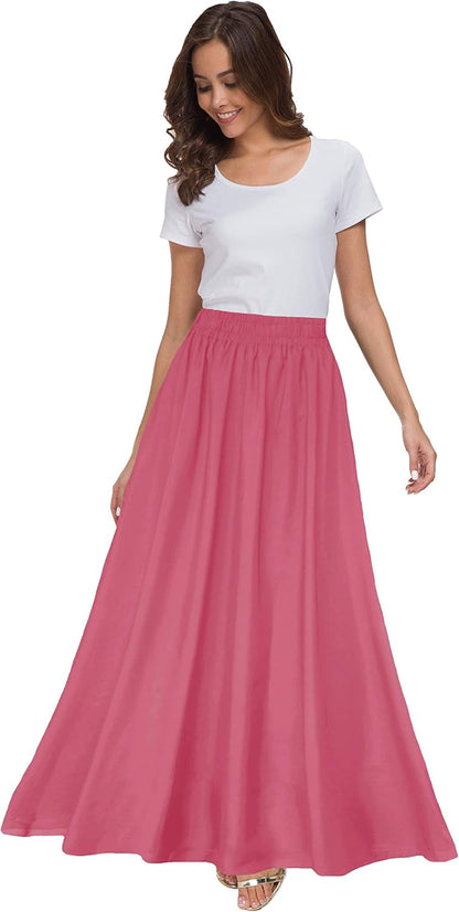 Womens Chiffon Retro Maxi Skirt Vintage Ankle-Length Skirts