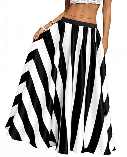 Women's Chiffon Stripe Maxi Skirt High Waist Mopping Floor Skirts