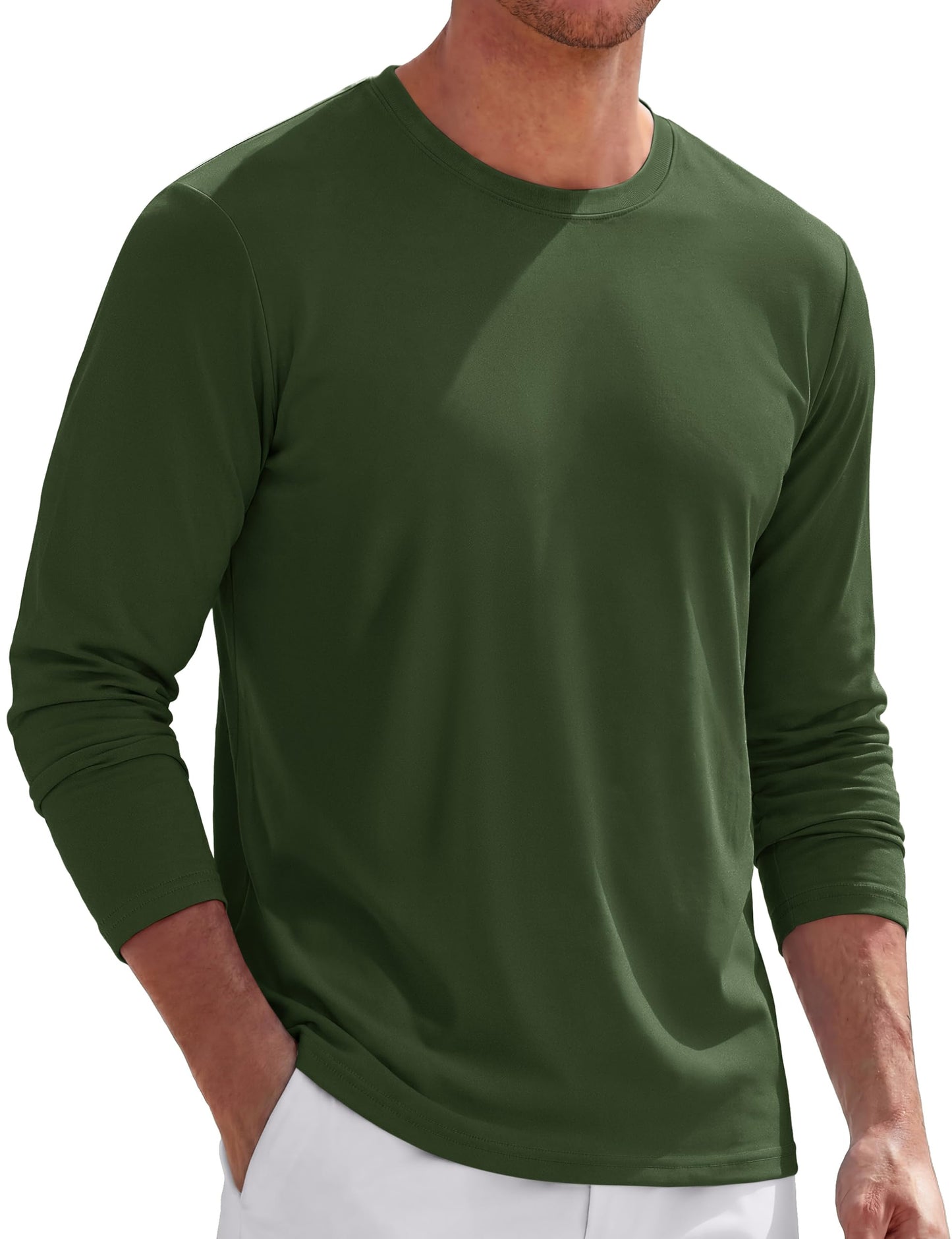 TACVASEN Long Sleeve Shirts for Men Cotton Soft Crew-Neck Moisture Wicking Mens Undershirt Comfort Solid Basic T Shirt
