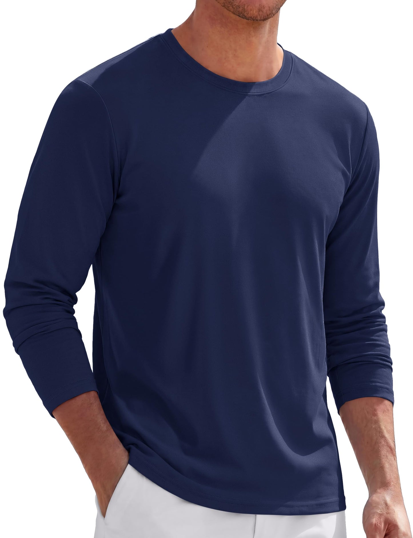 TACVASEN Long Sleeve Shirts for Men Cotton Soft Crew-Neck Moisture Wicking Mens Undershirt Comfort Solid Basic T Shirt