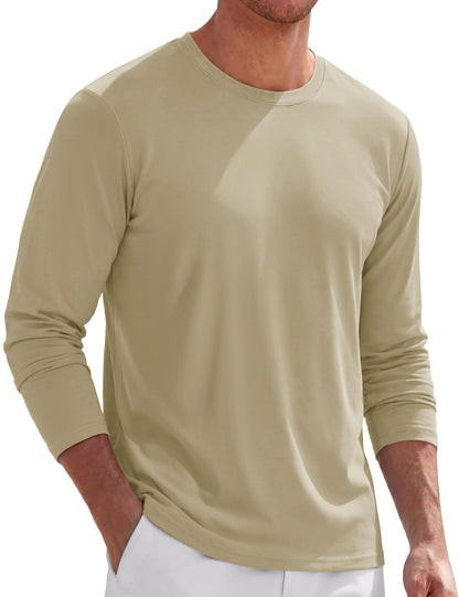 TACVASEN Long Sleeve Shirts for Men Cotton Soft Crew-Neck Moisture Wicking Mens Undershirt Comfort Solid Basic T Shirt