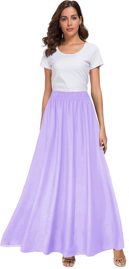 Womens Chiffon Retro Maxi Skirt Vintage Ankle-Length Skirts