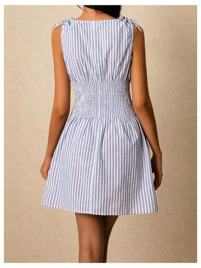 Floerns Women's Tie Shoulder A Line Gingham Dress Boat Neck Mini Checkered Elegant Dresses