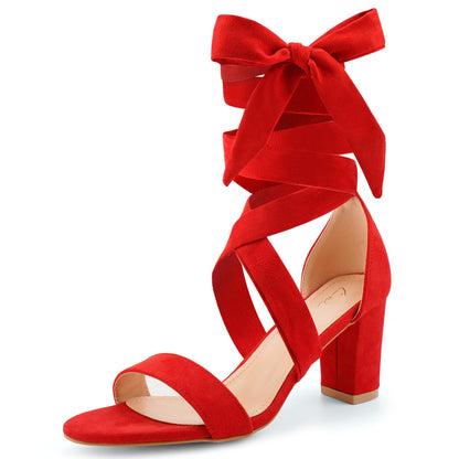 Leticia Strappy Heels for Women Chunky Heel Sexy Open Toe Lace Up Block Heels Comfortable High Heeled Sandals for Women Dressy Summer