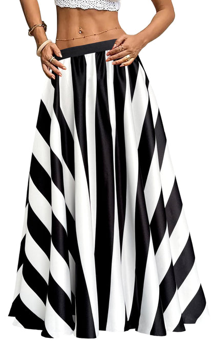 Women's Chiffon Stripe Maxi Skirt High Waist Mopping Floor Skirts