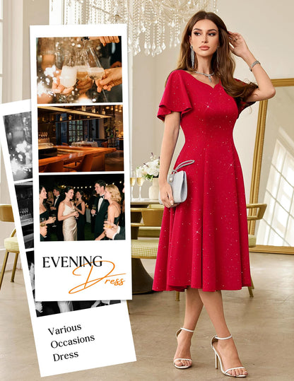 HomRain Vestidos de cóctel brillantes con purpurina para mujer, vestido de dama de honor para invitados de boda, vestido de graduación