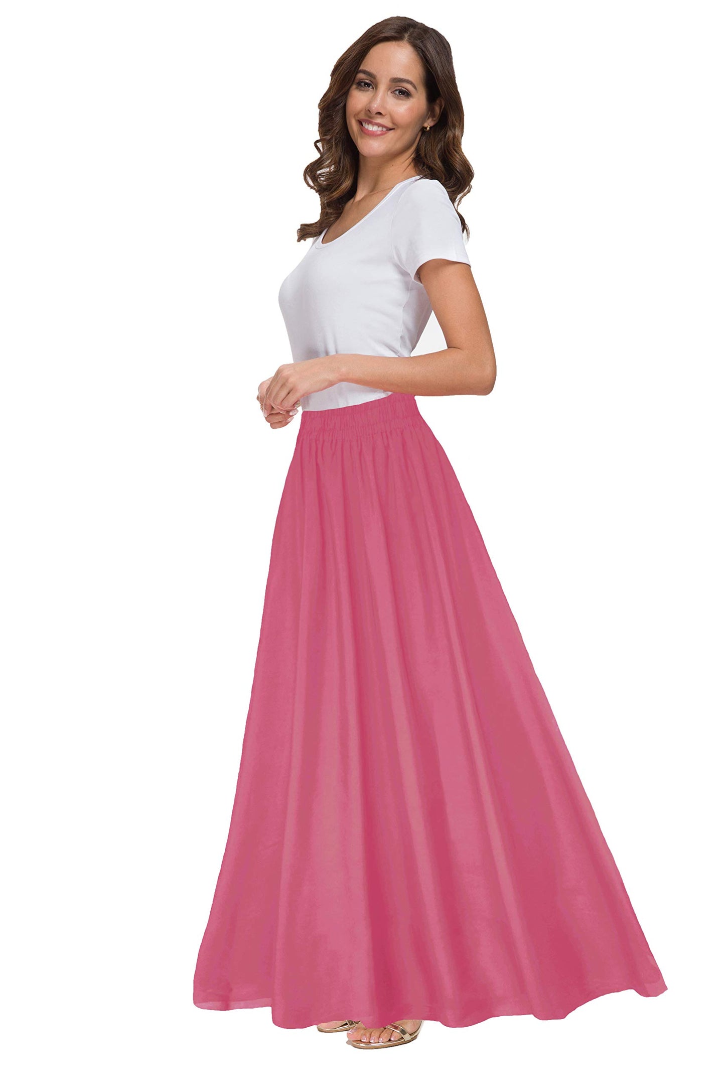 Womens Chiffon Retro Maxi Skirt Vintage Ankle-Length Skirts