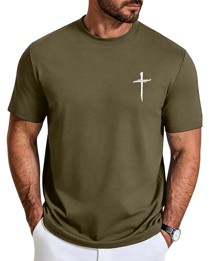 Aiyino Mens Cotton Christian Cross Graphic T Shirt Minimal Faith Casual Crew Neck Tee for Church
