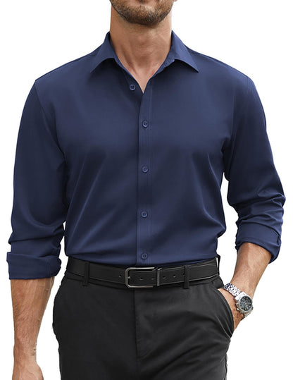 COOFANDY Mens Stretch Dress Shirts Long Sleeve Button Down Shirt Regular Fit Formal Business Wedding Shirts