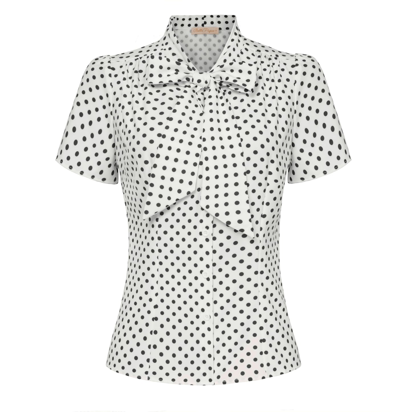 Belle Poque Summer Short Sleeve Office Button Down Blouse Stripe Shirt Tops with Bow Tie BP573