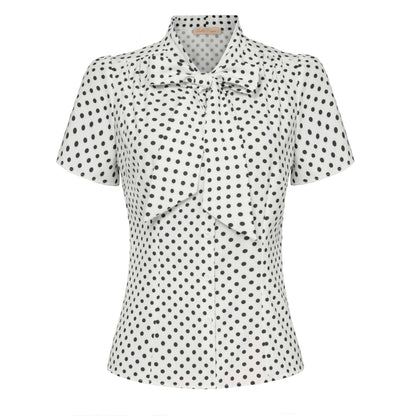 Belle Poque Summer Short Sleeve Office Button Down Blouse Stripe Shirt Tops with Bow Tie BP573