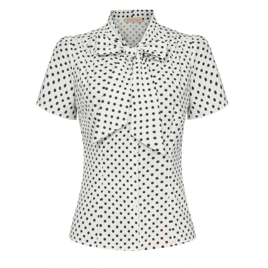 Belle Poque Summer Short Sleeve Office Button Down Blouse Stripe Shirt Tops with Bow Tie BP573