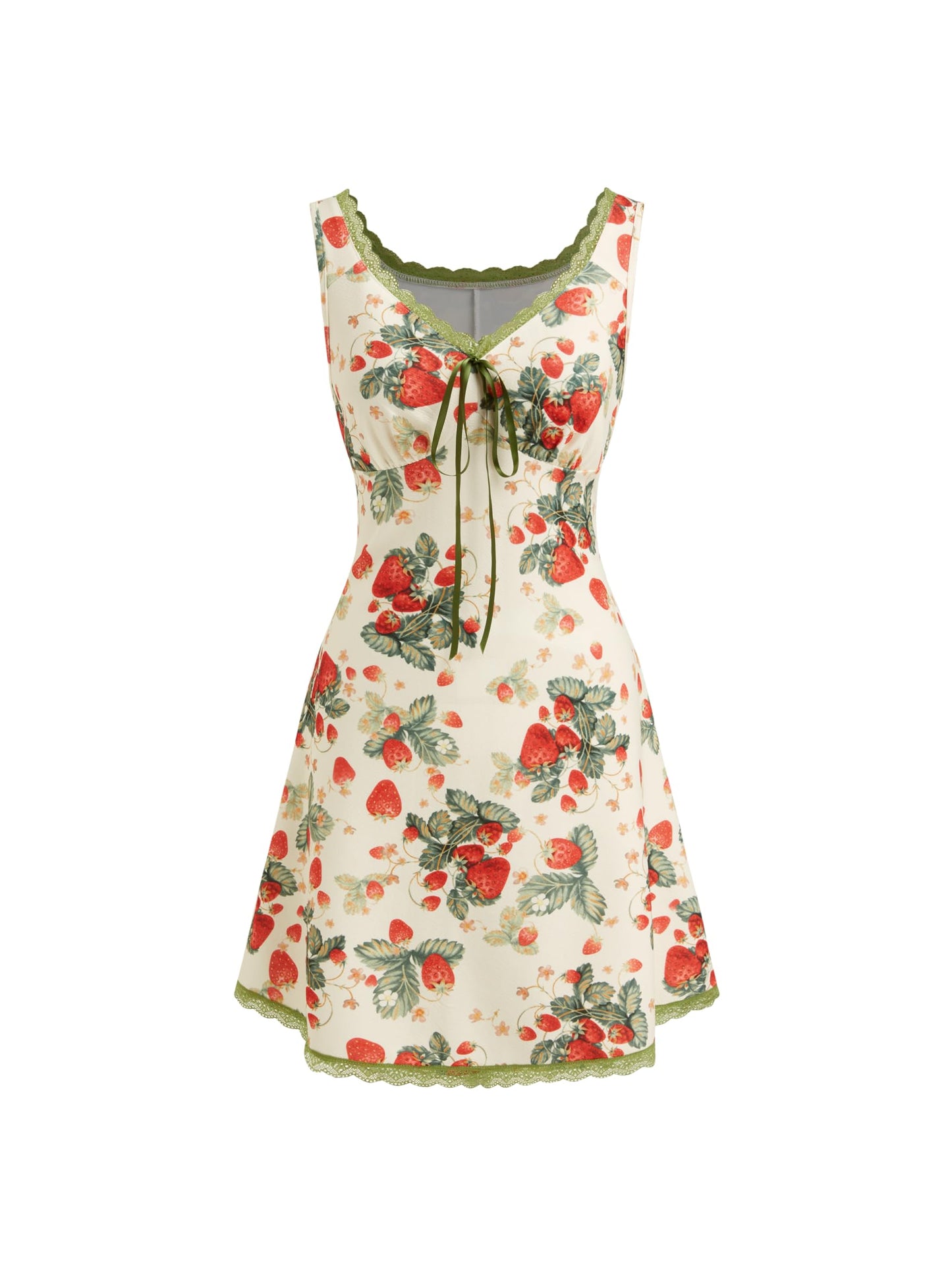 CIDER Women's Floral Mini Dress Fruit Sleeveless V Neck Lace Trim Sun Dress A Line Cute Summer Dresses Beach Vacation Outfits