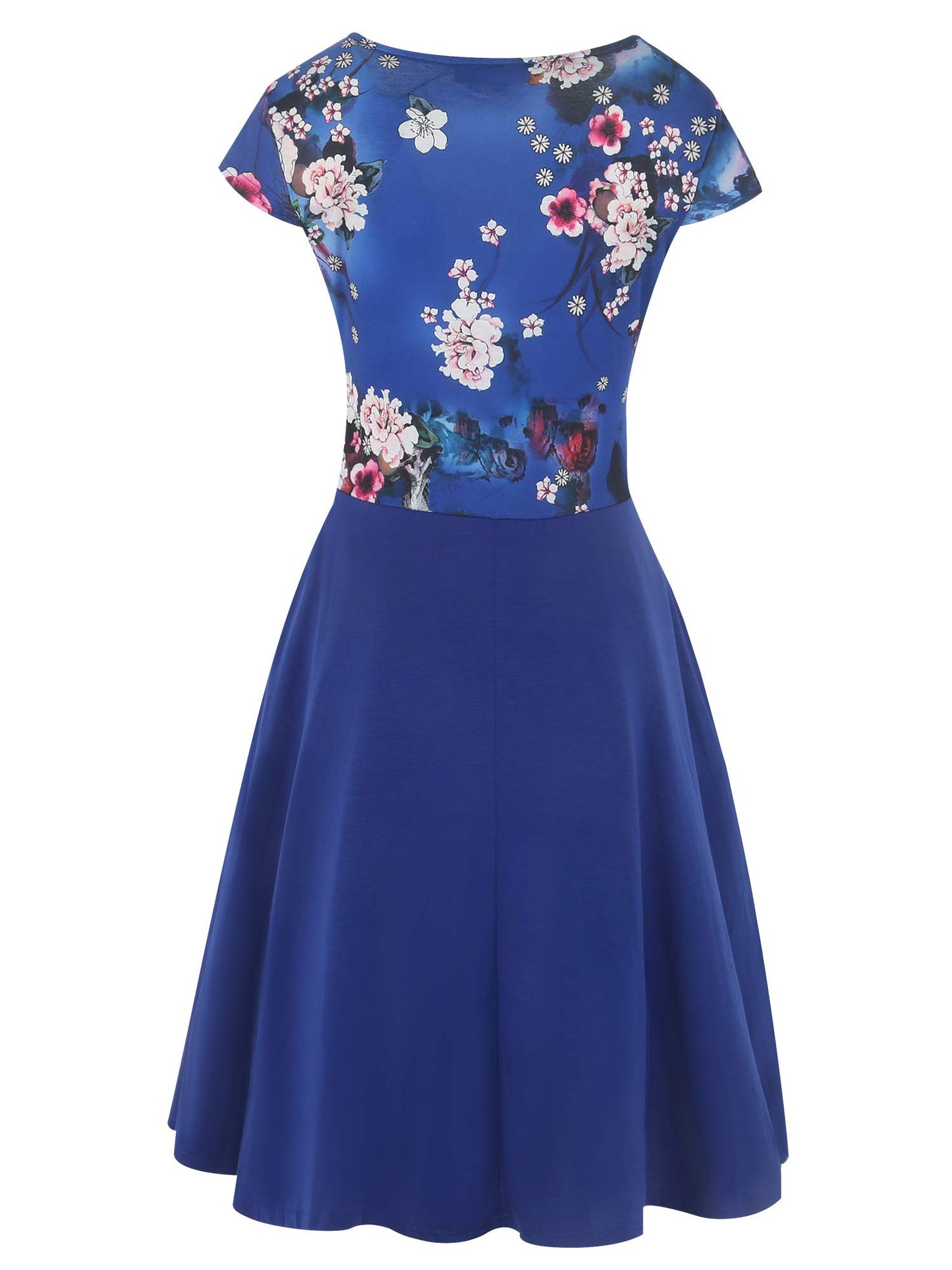 oxiuly Women's Vintage Dot V-Neck Cap Sleeve Casual Pockets Swing Tea Dress OX296