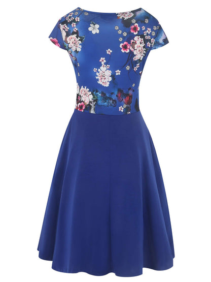 oxiuly Women's Vintage Dot V-Neck Cap Sleeve Casual Pockets Swing Tea Dress OX296