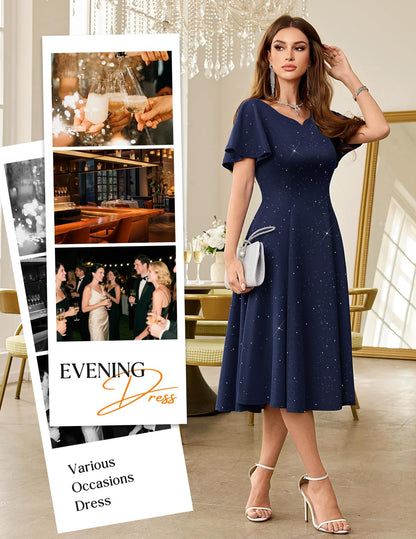 HomRain Vestidos de cóctel brillantes con purpurina para mujer, vestido de dama de honor para invitados de boda, vestido de graduación