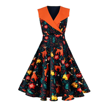 HIGAKI Women's 1950s Dress Tea Party V-Neck Sleeveless Dress