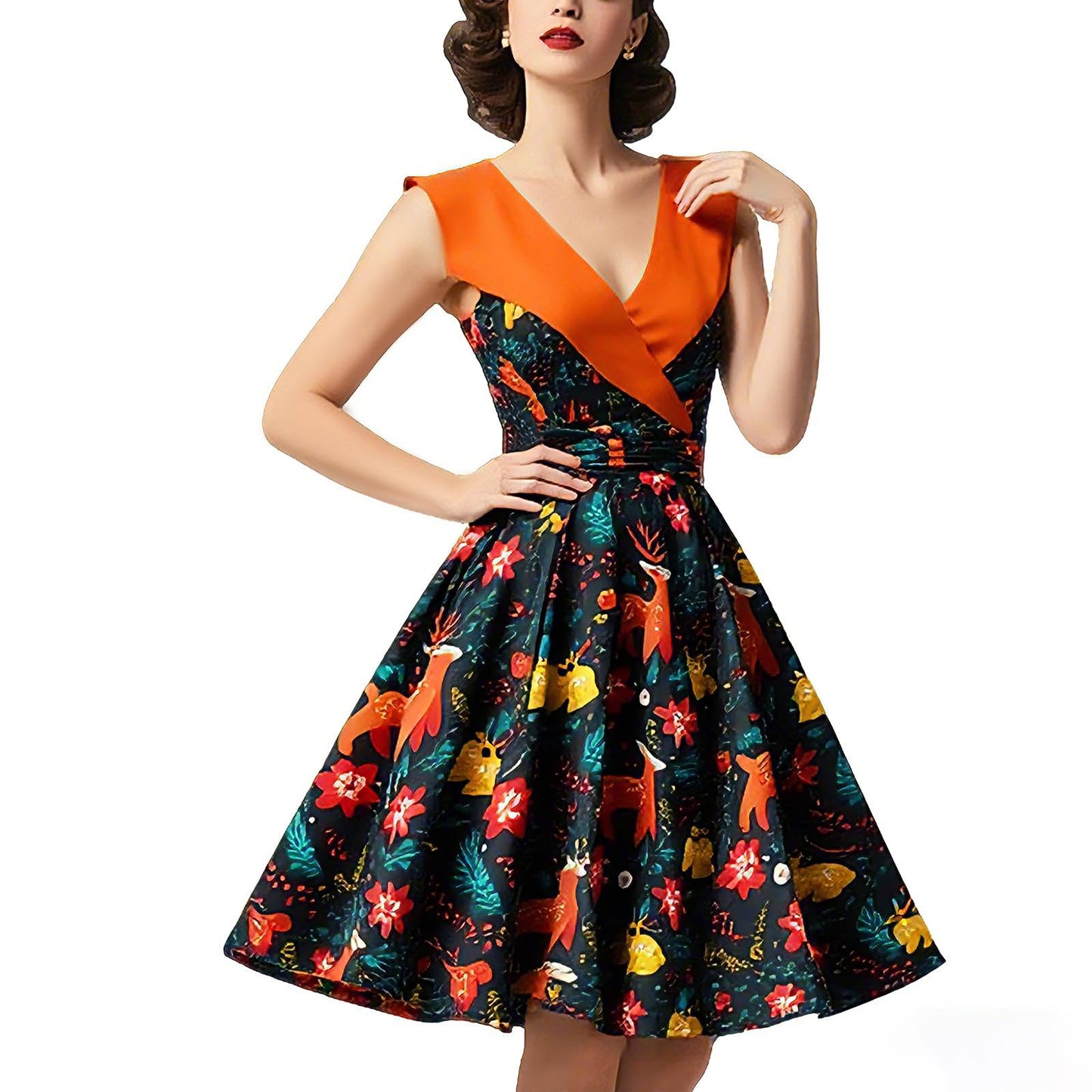 HIGAKI Women's 1950s Dress Tea Party V-Neck Sleeveless Dress
