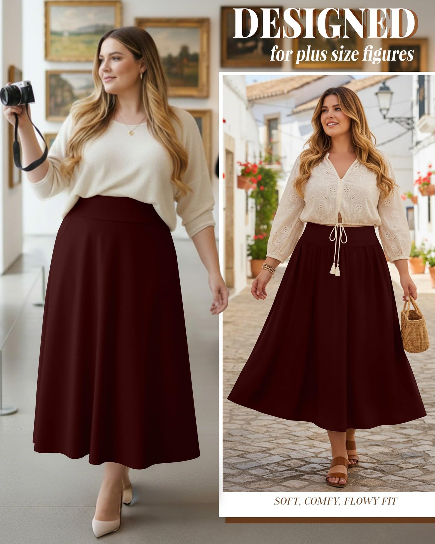 Plus Size Maxi Skirt for Curvy Women Pockets 2026 Ankle Length High Waisted Pleated Flowy a Line Summer Long Skirt