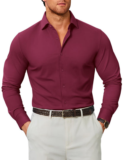 COOFANDY Mens Stretch Dress Shirts Muscle Fit Wrinkle Free Long Sleeve Button Down Shirt Business Casual Shirts