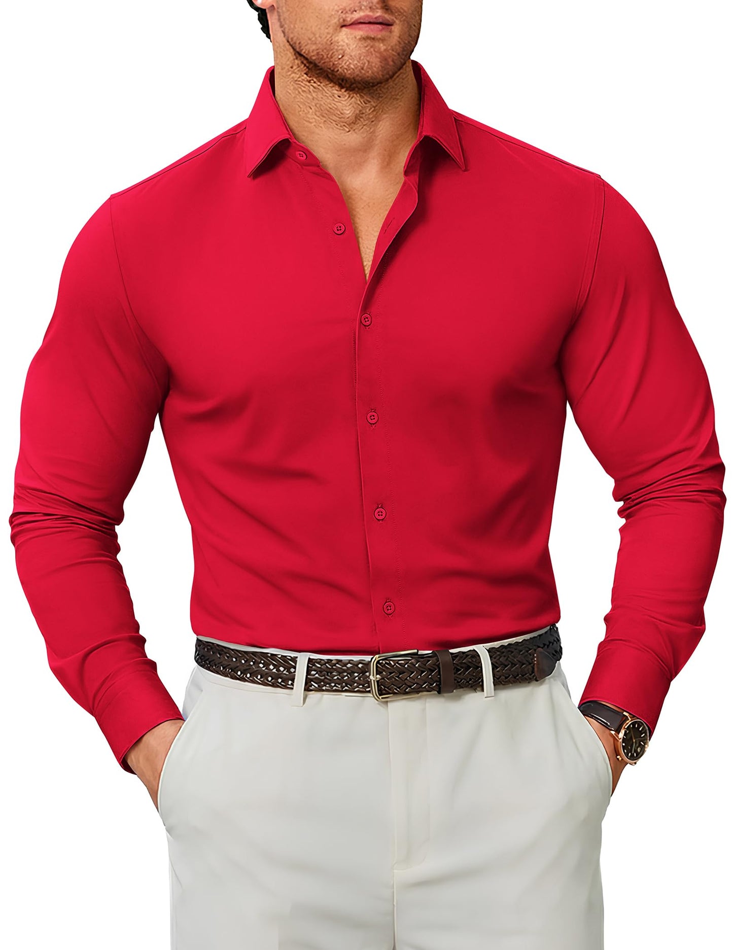 COOFANDY Mens Stretch Dress Shirts Muscle Fit Wrinkle Free Long Sleeve Button Down Shirt Business Casual Shirts